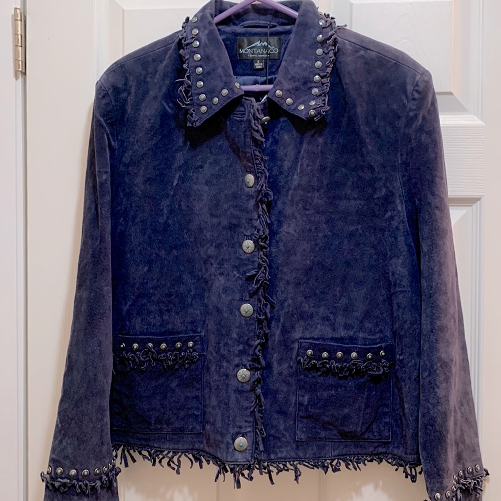 💚 NWT Montanaco suede jacket, sz small, navy blue/shaded areas